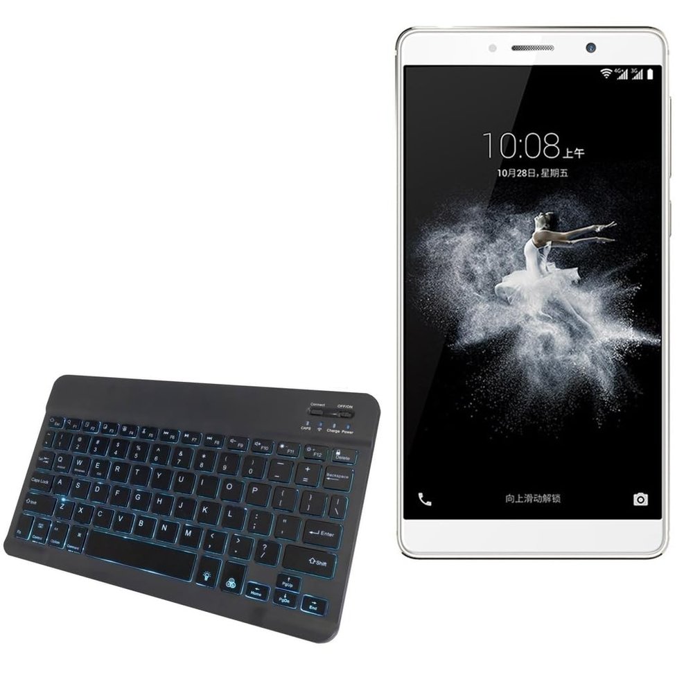 BoxWave Keyboard Compatible with ZTE Axon 7 Max - SlimKeys Bluetooth Keyboard - with Backlight, Portable Slim LED 7 Colors - Jet Black