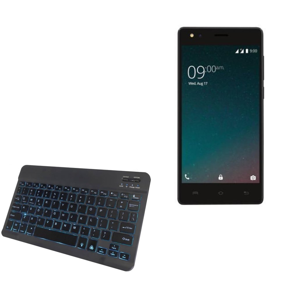 BoxWave Keyboard Compatible with Xolo Era 2V - SlimKeys Bluetooth Keyboard - with Backlight, Portable Slim LED 7 Colors - Jet Black