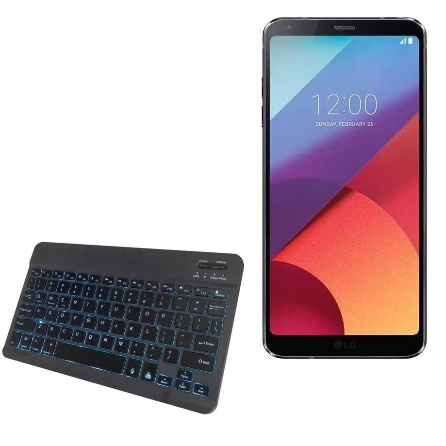 BoxWave Keyboard Compatible with LG G6+ - SlimKeys Bluetooth Keyboard - with Backlight, Portable Slim LED 7 Colors - Jet Black