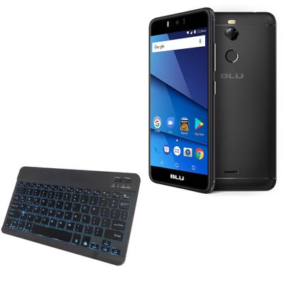 BoxWave Keyboard Compatible with BLU R2 Plus - SlimKeys Bluetooth Keyboard - with Backlight, Portable Slim LED 7 Colors - Jet Black