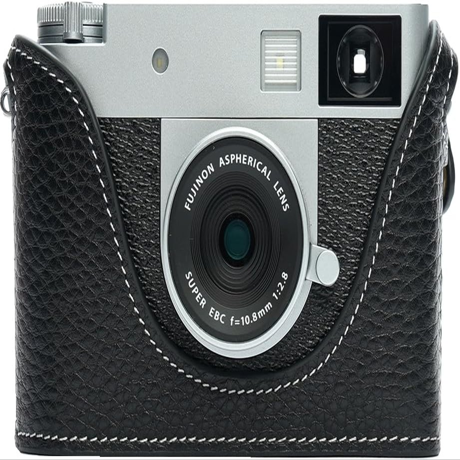 BMAOLLONGB X-Half Camera Case, Handmade Genuine Real Leather Half Camera Case Bag Cover for Fujifilm X-Half Camera Bottom Opening Version + Lens Cover (Black)
