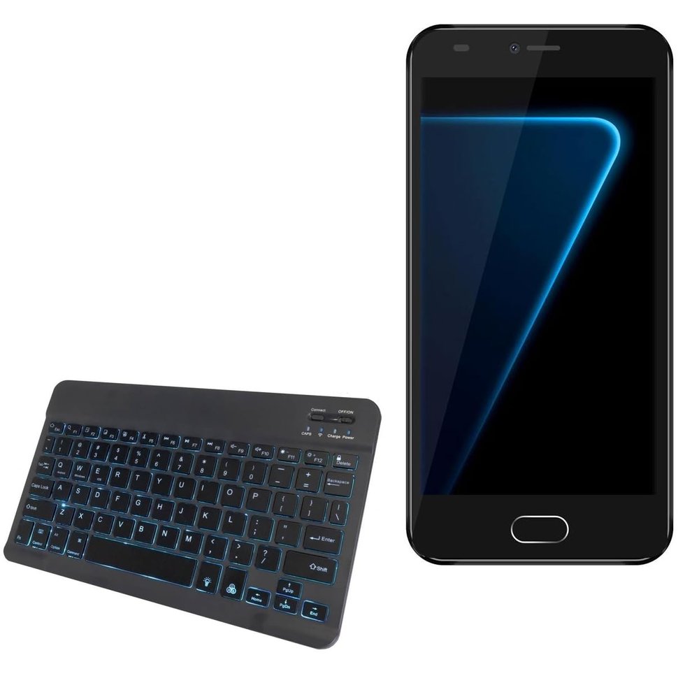 BoxWave Keyboard Compatible with AllCall Alpha - SlimKeys Bluetooth Keyboard - with Backlight, Portable Slim LED 7 Colors - Jet Black