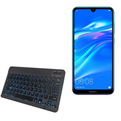 BoxWave Keyboard Compatible with Huawei Y7 2019 - SlimKeys Bluetooth Keyboard - with Backlight, Portable Slim LED 7 Colors - Jet Black