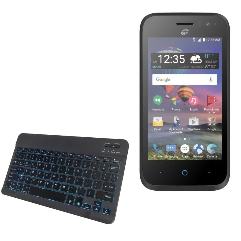 BoxWave Keyboard Compatible with ZTE Jasper LTE - SlimKeys Bluetooth Keyboard - with Backlight, Portable Slim LED 7 Colors - Jet Black