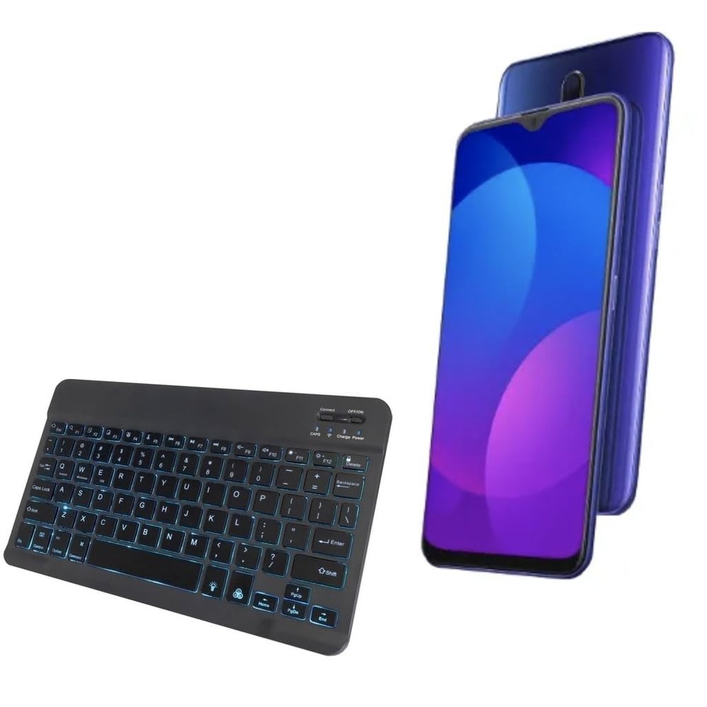 BoxWave Keyboard Compatible with Oppo F11 - SlimKeys Bluetooth Keyboard - with Backlight, Portable Slim LED 7 Colors - Jet Black