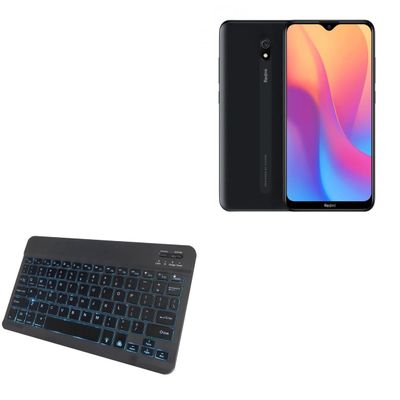BoxWave Keyboard Compatible with Xiaomi Redmi 8A - SlimKeys Bluetooth Keyboard - with Backlight, Portable Slim LED 7 Colors - Jet Black