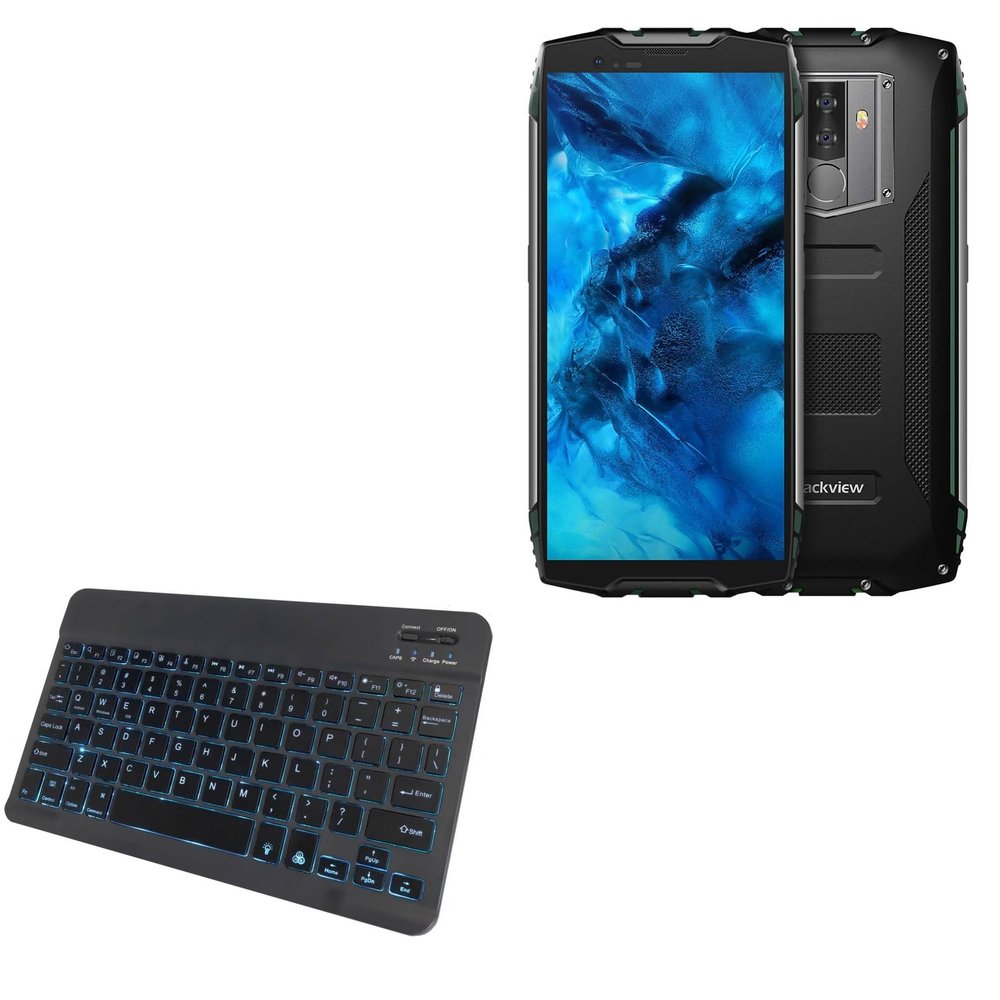 BoxWave Keyboard Compatible with Blackview BV6800 Pro - SlimKeys Bluetooth Keyboard - with Backlight, Portable Slim LED 7 Colors - Jet Black