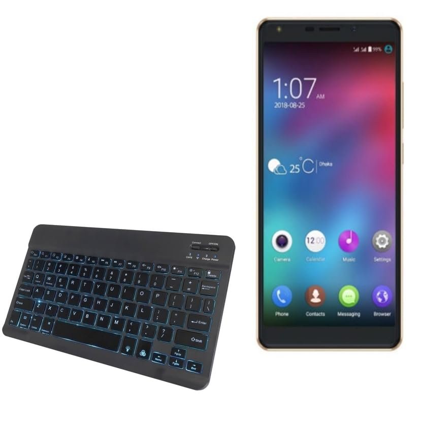 BoxWave Keyboard Compatible with Walton Primo GM3+ (3GB) - SlimKeys Bluetooth Keyboard - with Backlight, Portable Slim LED 7 Colors - Jet Black