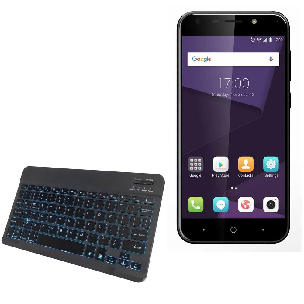 BoxWave Keyboard Compatible with ZTE Blade A606 - SlimKeys Bluetooth Keyboard - with Backlight, Portable Slim LED 7 Colors - Jet Black