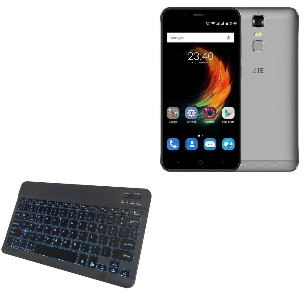 BoxWave Keyboard Compatible with ZTE Blade A610 - SlimKeys Bluetooth Keyboard - with Backlight, Portable Slim LED 7 Colors - Jet Black