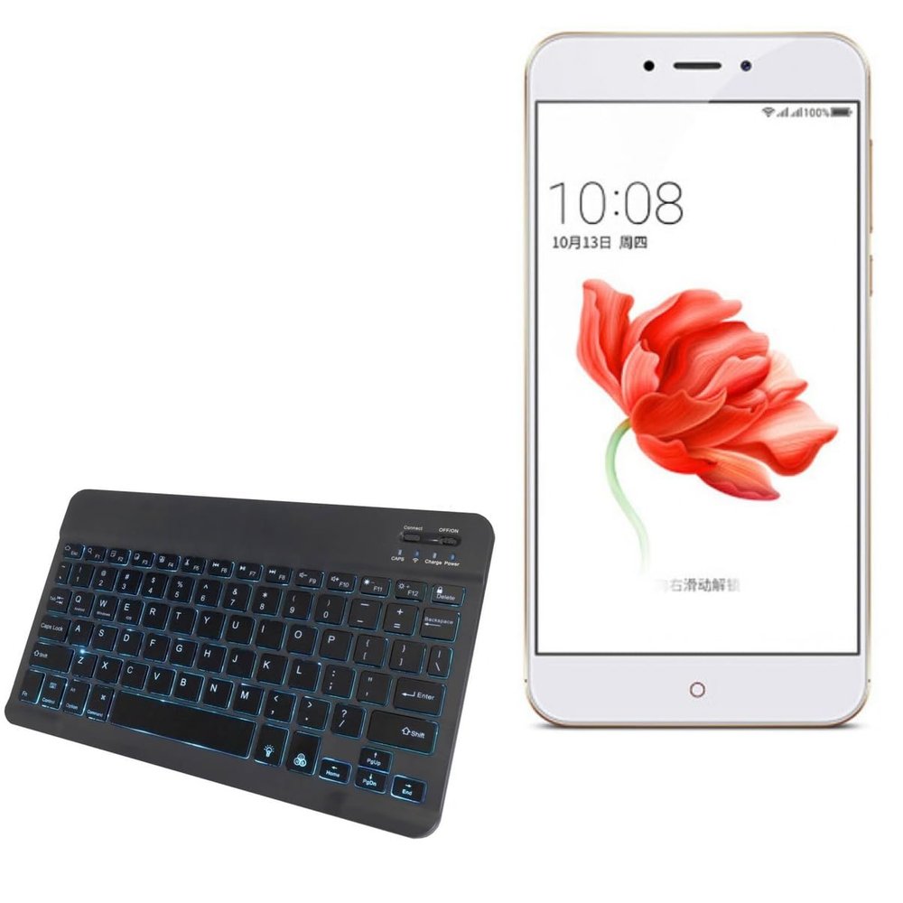 BoxWave Keyboard Compatible with 360 N4A - SlimKeys Bluetooth Keyboard - with Backlight, Portable Slim LED 7 Colors - Jet Black