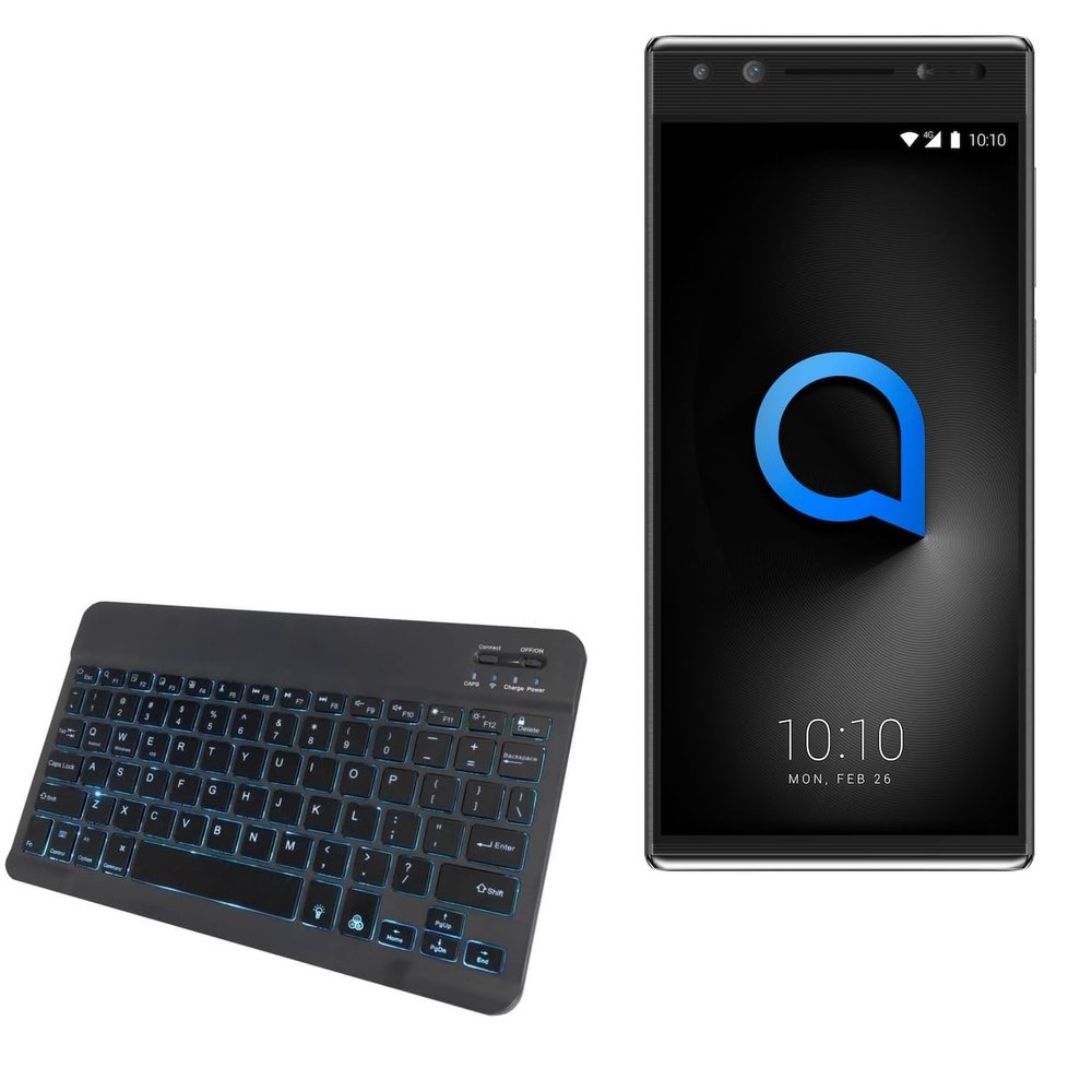 BoxWave Keyboard Compatible with Alcatel 5 - SlimKeys Bluetooth Keyboard - with Backlight, Portable Slim LED 7 Colors - Jet Black