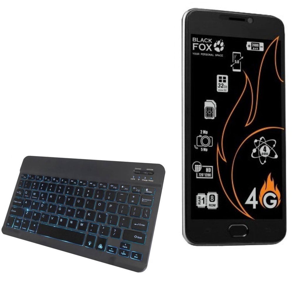 BoxWave Keyboard Compatible with Black Fox BMM 541 - SlimKeys Bluetooth Keyboard - with Backlight, Portable Slim LED 7 Colors - Jet Black