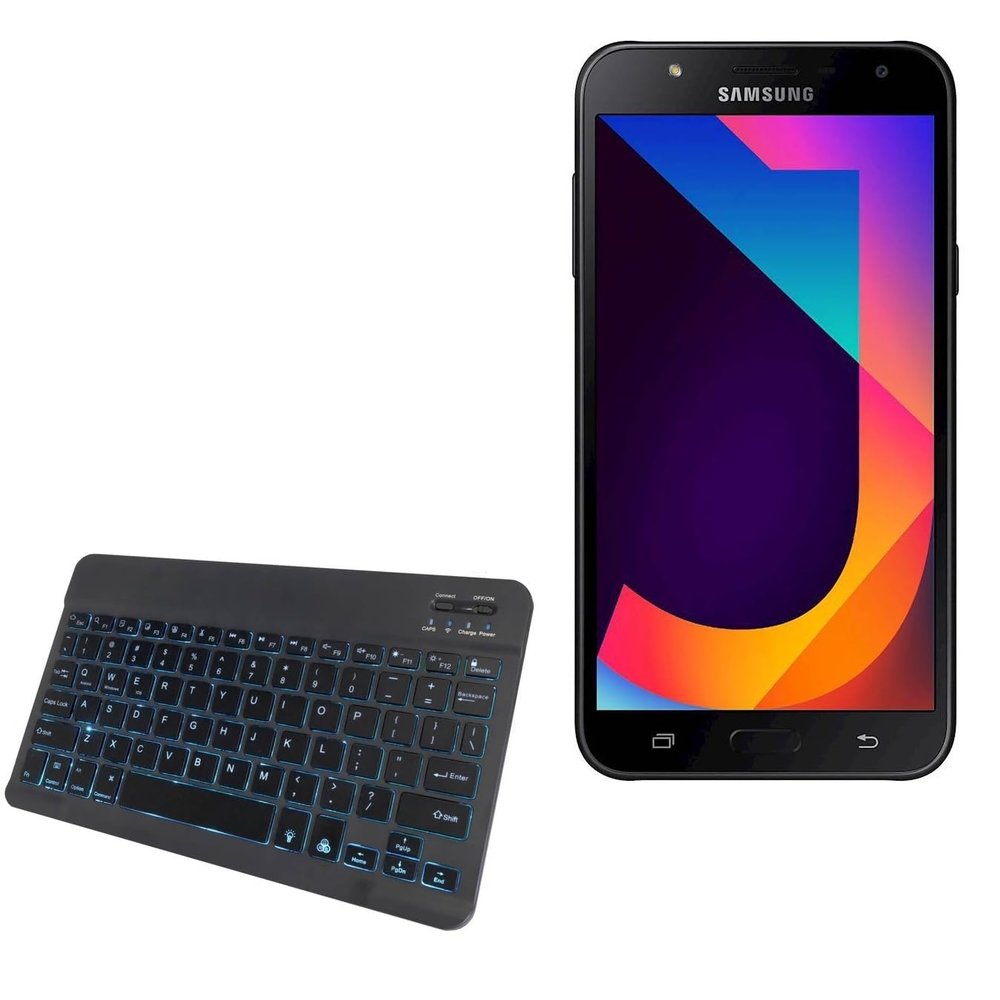 BoxWave Keyboard Compatible with Samsung Galaxy J7 Neo - SlimKeys Bluetooth Keyboard - with Backlight, Portable Slim LED 7 Colors - Jet Black