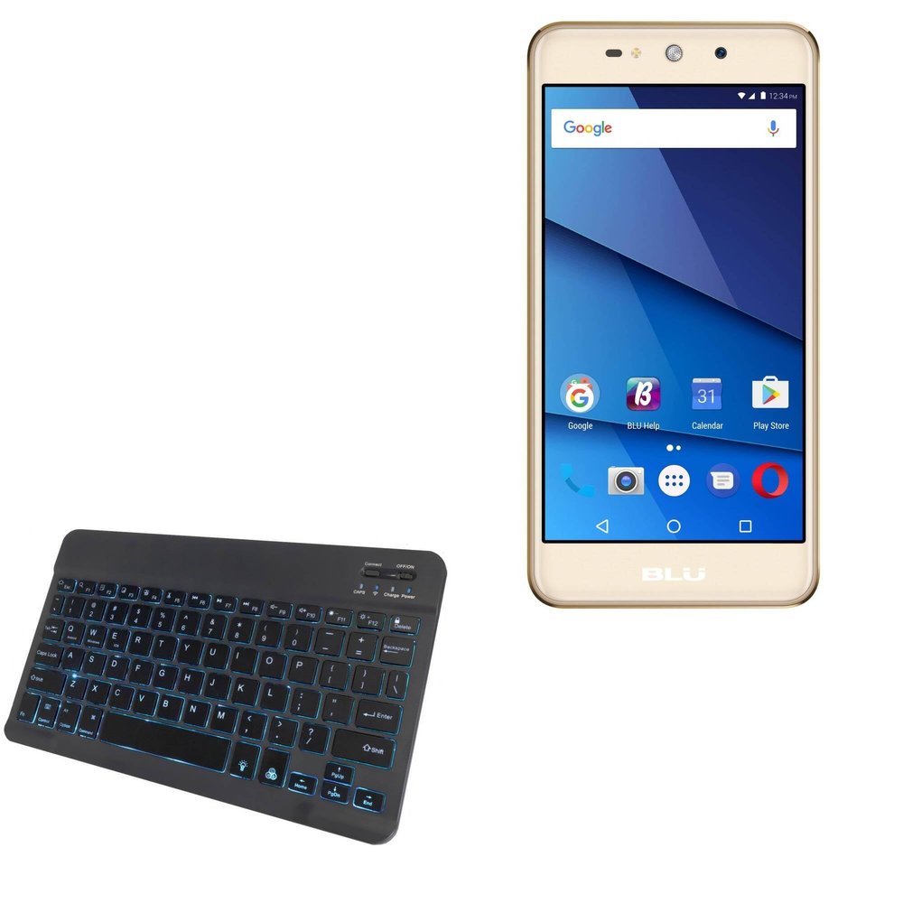 BoxWave Keyboard Compatible with BLU Grand XL - SlimKeys Bluetooth Keyboard - with Backlight, Portable Slim LED 7 Colors - Jet Black
