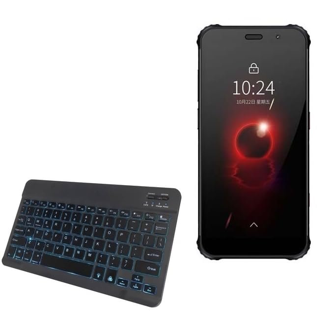 BoxWave Keyboard Compatible with AGM X3 Turbo - SlimKeys Bluetooth Keyboard - with Backlight, Portable Slim LED 7 Colors - Jet Black