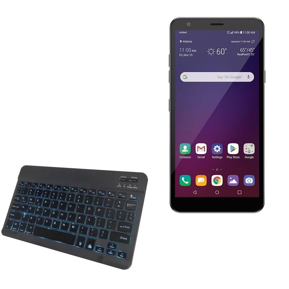 BoxWave Keyboard Compatible with LG Escape Plus - SlimKeys Bluetooth Keyboard - with Backlight, Portable Slim LED 7 Colors - Jet Black