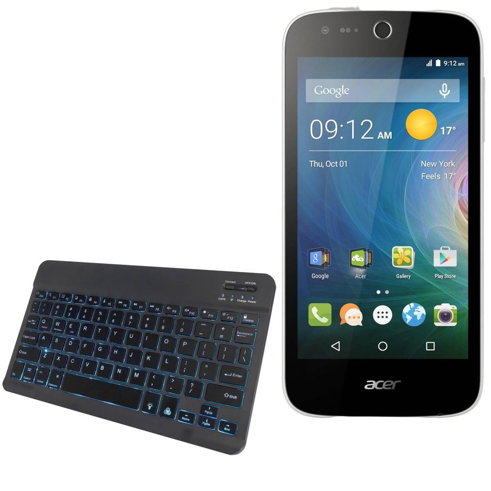 BoxWave Keyboard Compatible with Acer Liquid M320 - SlimKeys Bluetooth Keyboard - with Backlight, Portable Slim LED 7 Colors - Jet Black