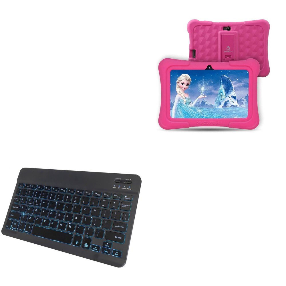 BoxWave Keyboard Compatible with Dragon Touch Y88X Plus (7") - SlimKeys Bluetooth Keyboard - with Backlight, Portable Slim LED 7 Colors - Jet Black