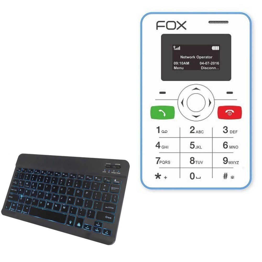 BoxWave Keyboard Compatible with Fox Mobiles Mini 1 - SlimKeys Bluetooth Keyboard - with Backlight, Portable Slim LED 7 Colors - Jet Black