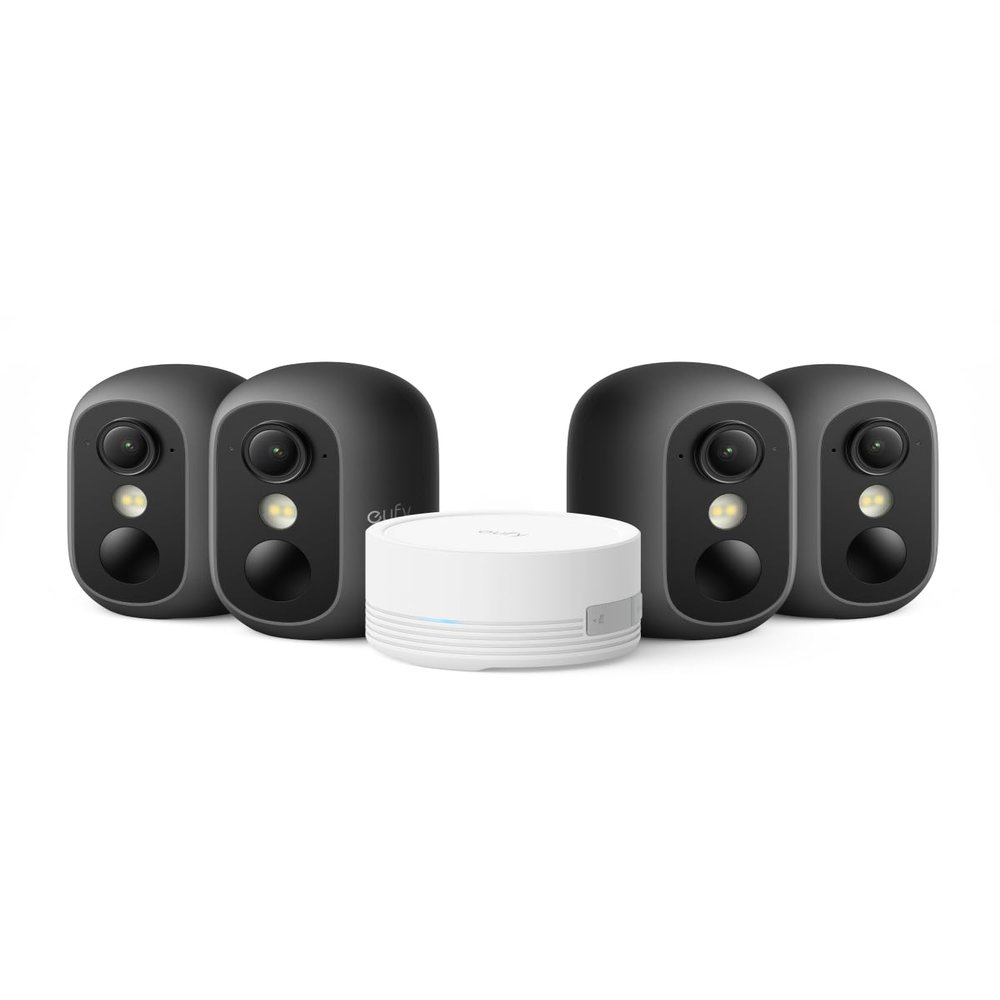 eufy Security eufyCam C35 4-Cam Kit, Wireless Security Indoor/Outdoor Camera, Magnetic Mount, Color Night Vision, Local Storage, No Monthly Fee, IP67, Facial Recognition, Solar Panel Compatible, Black