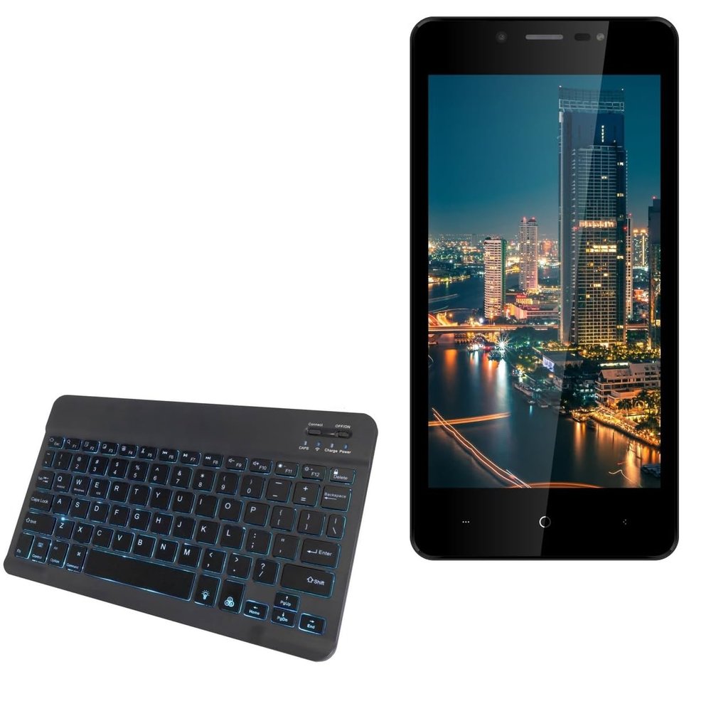 BoxWave Keyboard Compatible with Bravis A511 Harmony - SlimKeys Bluetooth Keyboard - with Backlight, Portable Slim LED 7 Colors - Jet Black