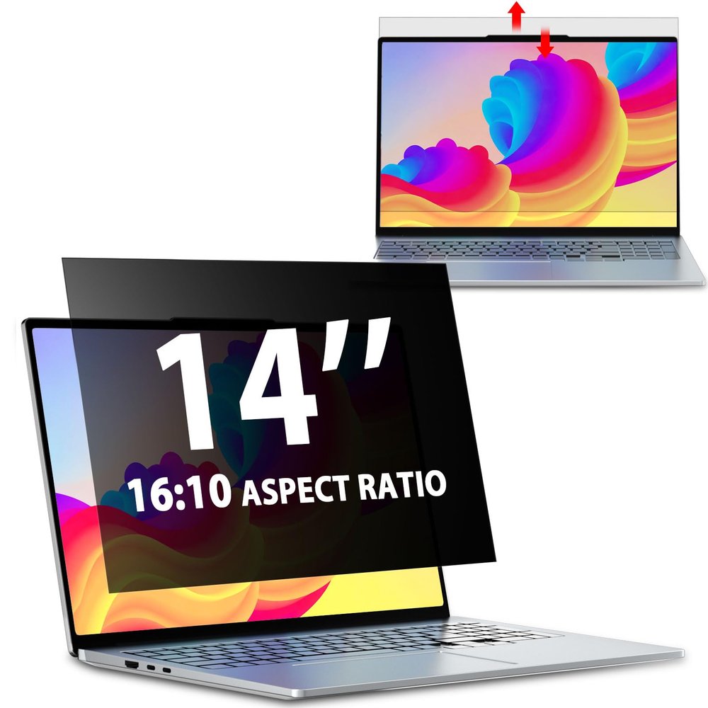Laptop Privacy Screen 14 Inch 16:10 Aspect Ratio, Removable Laptop Screen Privacy Shield Compatible with Lenovo Hp Dell Acer Asus Thinkpad Envy Xps, Anti Glare Blue Light Computer Filter Protector
