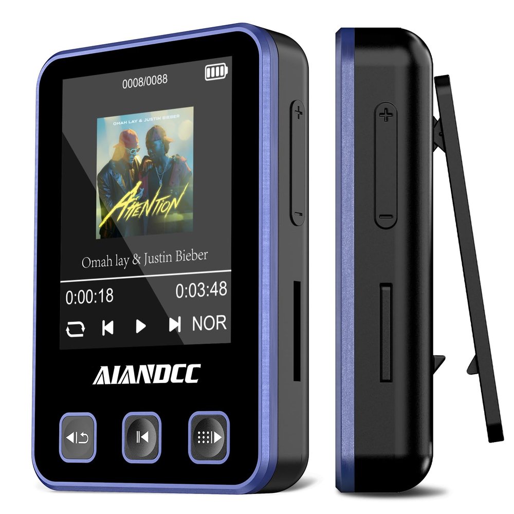 Mp3 Player with Bluetooth 5.3, HiFi Music Player with Sports Clip and Armband, 1.77-inch TFT Color Screen, 32GB mp3 Player for Kids Adults, Earphones Included, TF Card can be Inserted