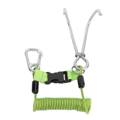 Fydun Spring Coiled Diving Hook | Stainless Steel Double End Snap Clamp/Holder with Archery Storage Box/Cover Buckle | Diving Lanyard for Cameras, Pointers, Flashlights | Diving Accessories for