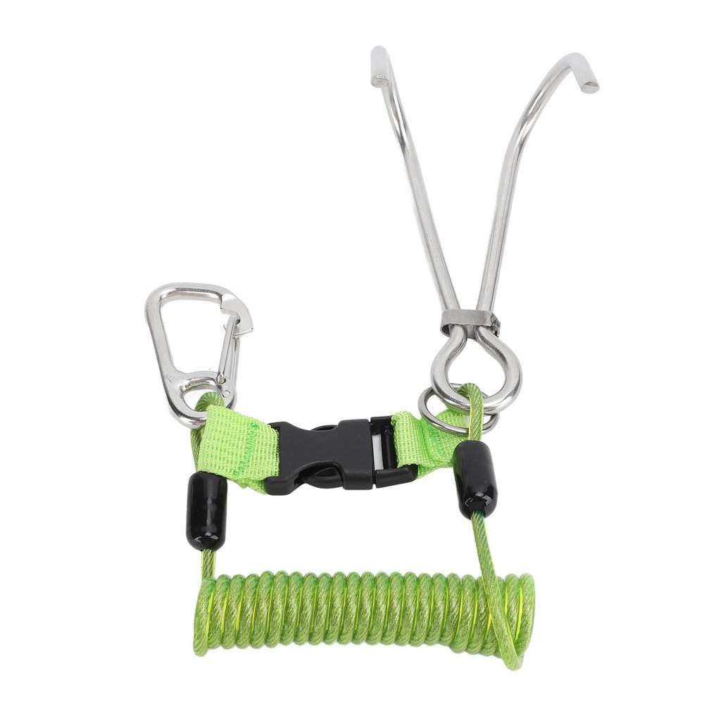 Fydun Spring Coiled Diving Hook | Stainless Steel Double End Snap Clamp/Holder with Archery Storage Box/Cover Buckle | Diving Lanyard for Cameras, Pointers, Flashlights | Diving Accessories for