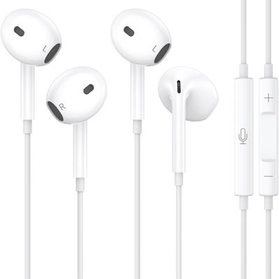 2 Packs for iPhone Headphones Wired Earbuds Earphones Built-in Microphone & Volume Control Noise Reduction Headsets for iPhone 14/13/12/11/XR/XS/X/8/7/SE/Pro/Pro Max, No Bluetooth Need, Plug and Play