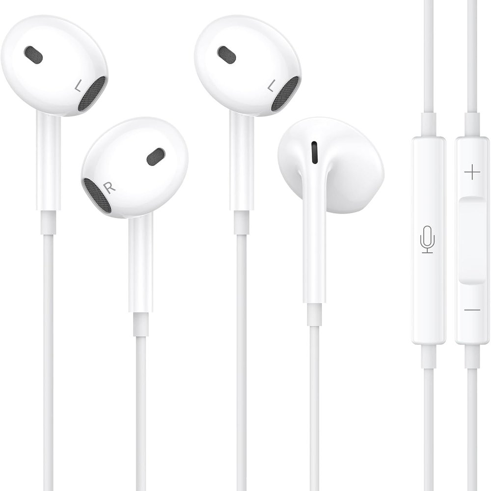 2 Packs for iPhone Headphones Wired Earbuds Earphones Built-in Microphone & Volume Control Noise Reduction Headsets for iPhone 14/13/12/11/XR/XS/X/8/7/SE/Pro/Pro Max, No Bluetooth Need, Plug and Play
