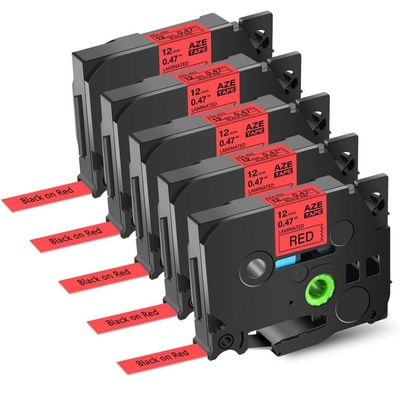 12mm Multi Colored Label Tape 5 Pack Compatible with TZe 231 431 531 631 731 Compatible with PTD410 PTD460BT Laminated Tape(5PK Black on Red)