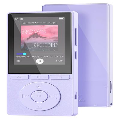 64GB MP3 Player with Bluetooth 5.3, Music Player with HiFi Sound for Sports Runners, 2.4" Screen MP3 Player Built in HD Speaker Voice Recorder E-Book, Expanded Up to 128GB, Earphone Included, Purple