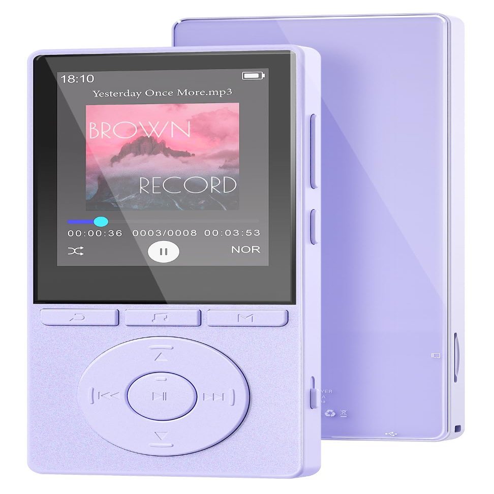64GB MP3 Player with Bluetooth 5.3, Music Player with HiFi Sound for Sports Runners, 2.4" Screen MP3 Player Built in HD Speaker Voice Recorder E-Book, Expanded Up to 128GB, Earphone Included, Purple
