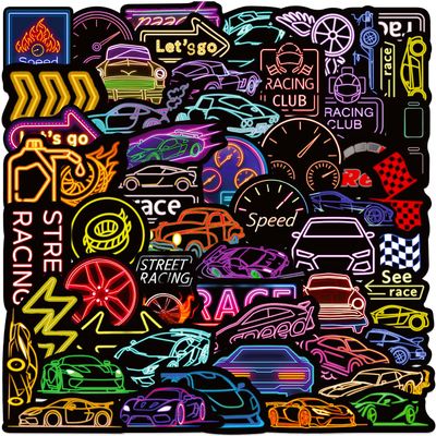 100 Pcs Neon Race Car Theme Stickers Cool Race Car Sticker Waterproof Vinyl Sticke for Water Bottles Laptop Skateboard Luggage Computer Stickes