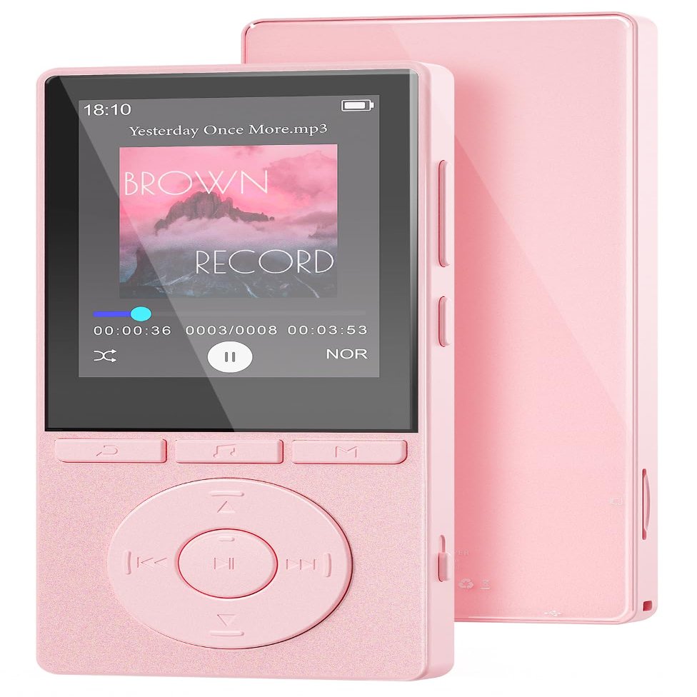64GB MP3 Player with Bluetooth 5.3, Music Player with HiFi Sound for Sports Runners, 2.4" Screen MP3 Player Built in HD Speaker Voice Recorder E-Book, Expanded Up to 128GB, Earphone Included, Pink