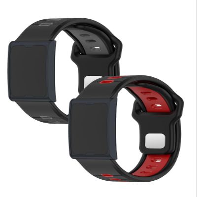 UYRUREL Sport Band Compatible with Amazfit Helio Strap Fitness Tracker Wristband Ultra Soft Liquid Silicone Breathable and Sweat Proof, Quick Detachable Design,2 pack,Black Gray+Black Red.