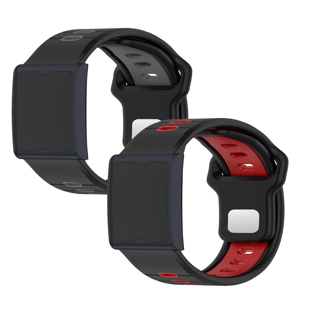 UYRUREL Sport Band Compatible with Amazfit Helio Strap Fitness Tracker Wristband Ultra Soft Liquid Silicone Breathable and Sweat Proof, Quick Detachable Design,2 pack,Black Gray+Black Red.