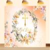 10X8ft God Bless Backdrop for Baby Shower First Holy Communion Baptism Photography Background Orange Hand Drawn Eucalyptus Green Leaves Cross Newborn Cake Table Banner Photo Booth Studio view 1