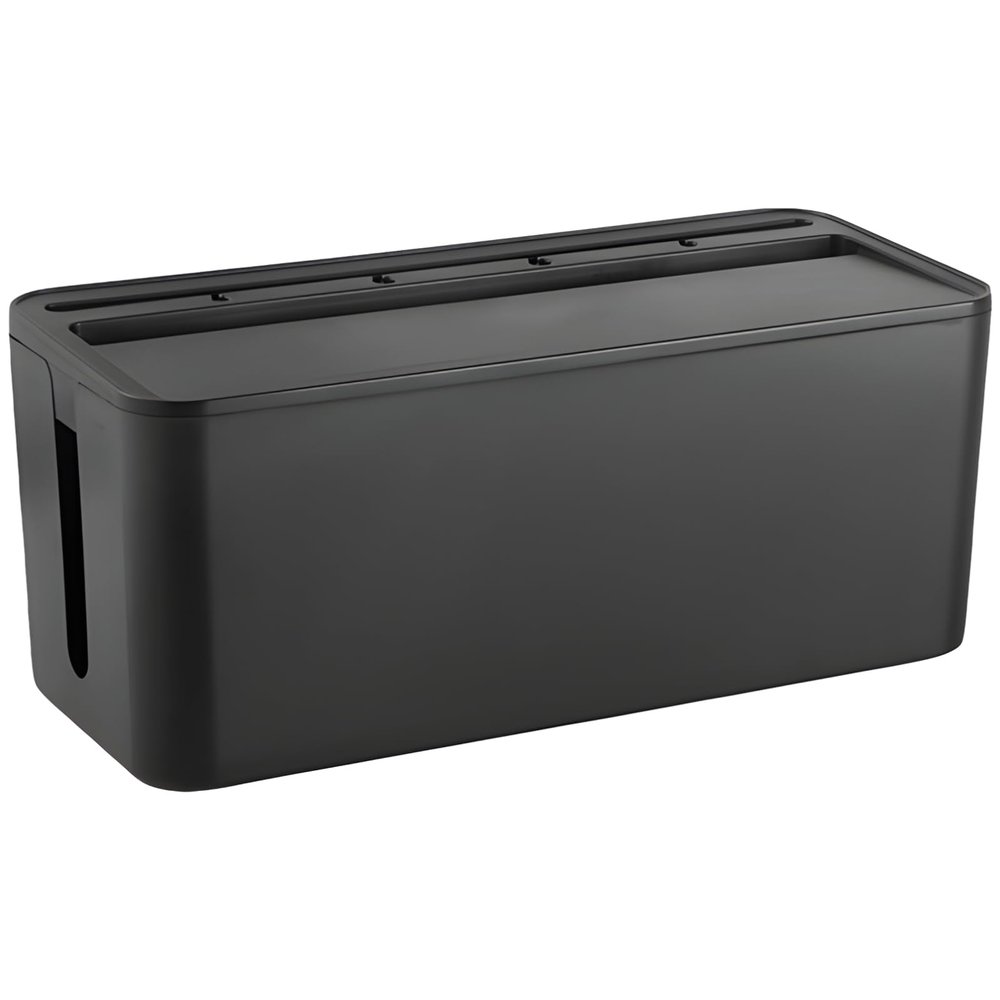 Cable Storage Box with Bamboo Lid, Large Black Cable Organizer with USB Port, Designed for Power Strips, Charging Cords, and Electrical Cable Organization