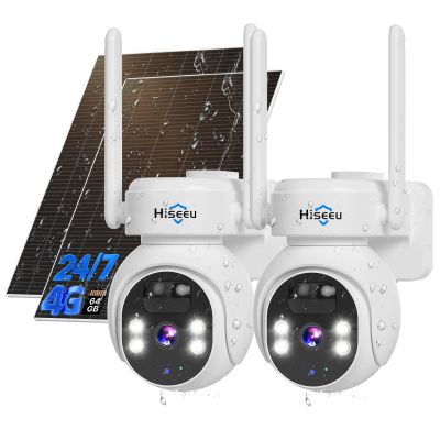 Hiseeu 4G LTE Cellular Security Camera Solar Powered, No WiFi Security Camera Wireless Outdoor, 24/7, PIR Motion, 2 Way Talk, 360 PTZ, 2K Color Night Vision, 64G SD & SIM Card Included