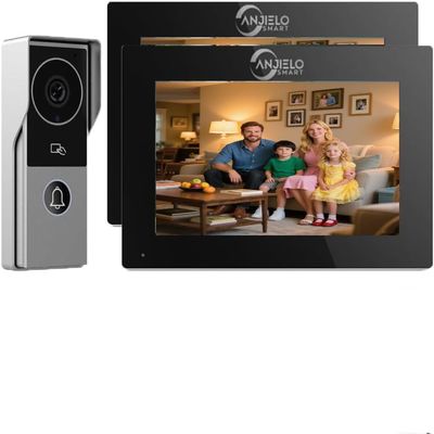 ANJIELO SMART Wired Video Intercom System, Video Doorbell Door Phone System,WiFi 1080P HD Monitor, Night Vision,Dual-Way Intercom for Villa House Office Apartment (1 Bell +2 Monitor)