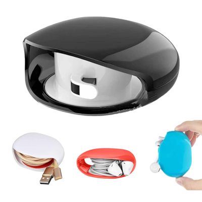 Automatic Cord reel for Phone Cords, Retractable Cable Management Charging Cord Organizer, Small Winder Case for USB Cable Headset Cord Charger Cable for Travel and Organization (BLACK)