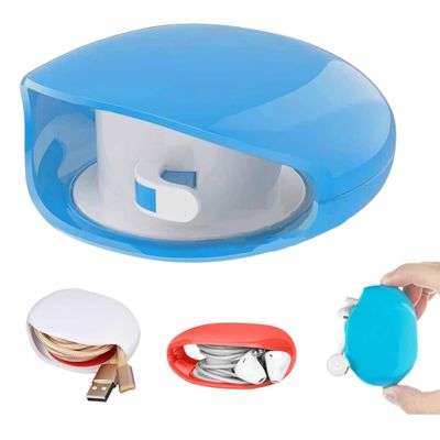 Automatic Cord reel for Phone Cords, Retractable Cable Management Charging Cord Organizer, Small Winder Case for USB Cable Headset Cord Charger Cable for Travel and Organization (BLUE)