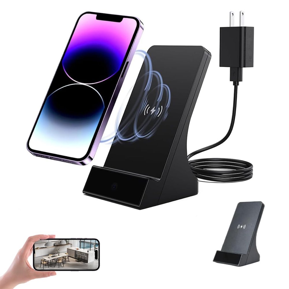 LIZVIE Phone Charger Camera, Wireless Charging Cam, 110 Wide Angle, 2.4G WiFi/Free APP Remote Control, Motion Detection, Supports 256G SD Card, Hidden Cam Charger for Home/Office Indoor Security.