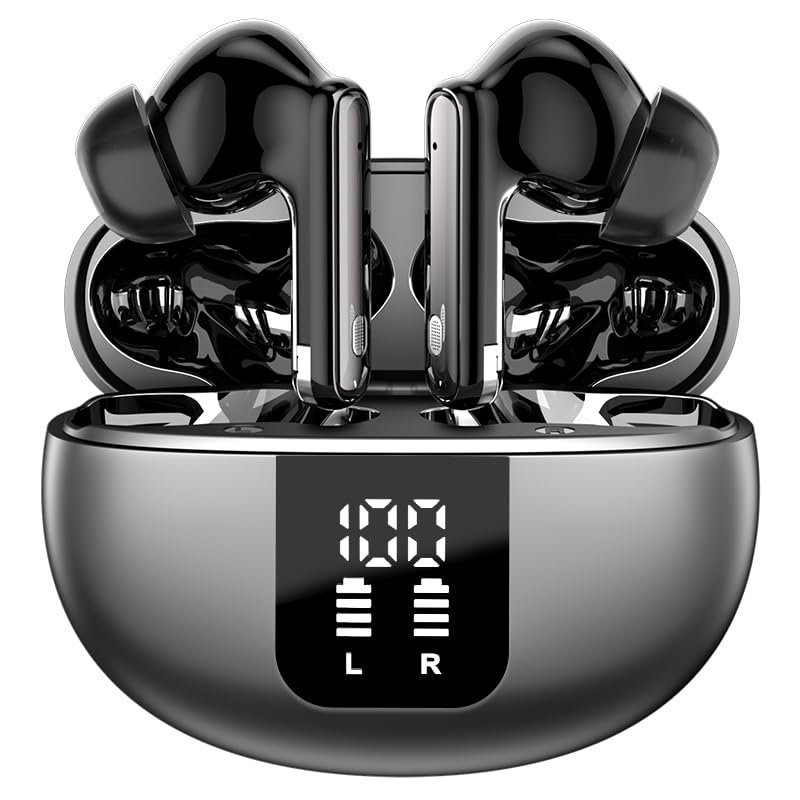 Ear Buds Wireless Earbuds - Bluetooth 5.3 Headphones (48H Playback) Built in Mic with LED Display Charging Case, IP7 Waterproof Earphone for iPhone Andriod Phones Laptop Sports Workout (Black)