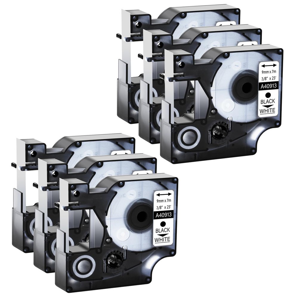GREENCYCLE 6 Pack Compatible for DYMO D1 40913 Label Maker Refills S0720680 Black on White 3/8" (9mm) x 23ft (7m) for LabelManager 210D 220P 260P 280 420P LM160 350 360D 450 COLORPOP LMPnP LP250