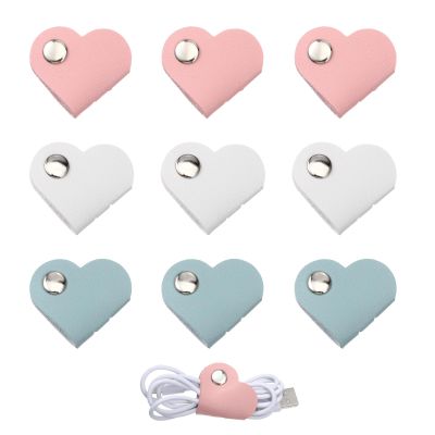 9 PCS Heart Cord Organizer, Cord Keeper Earbud Holder Portable PU Leather Headphone Cable Earbud Data Cords Protector Headphone Cable Straps Wire Organizer, Storage PU Leather Earphones Storage Straps
