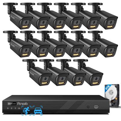 PANOOB 16 Channel Security Camera System 4K PoE, 16x 8MP IP Bullet Cameras Outdoor, 16CH NVR & 4TB HDD, Smart Color Night Vision, 2 Way Audio, AI Human Vehicle Detection, Remote Access, PB65B1616-8MD